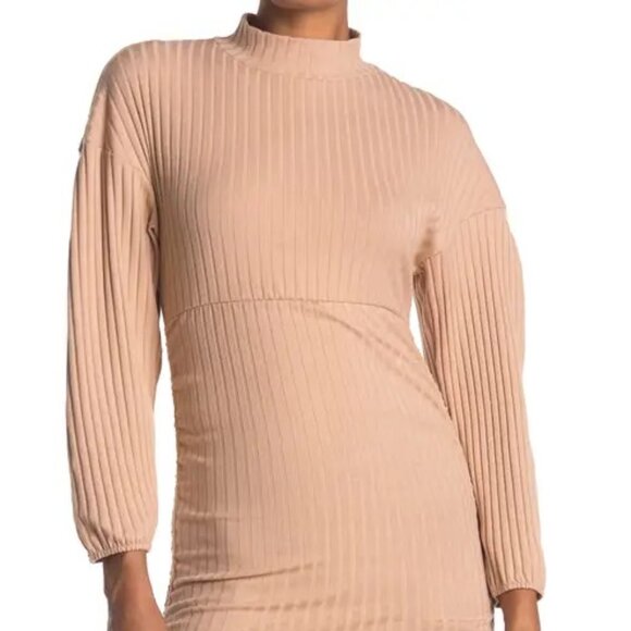 Velvet Torch Women's Khaki Ruched Ribbed Knot Long Sleeve Mini Dress SZ XL - Picture 3 of 8